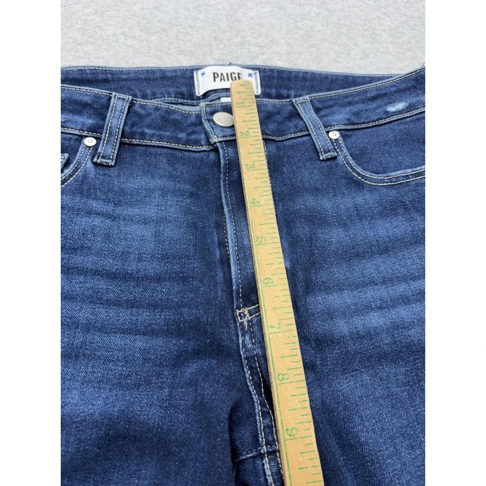 Paige Brigitte Straight Jeans Womens 27 Blue Dark Wash‎ Mid Rise Distressed